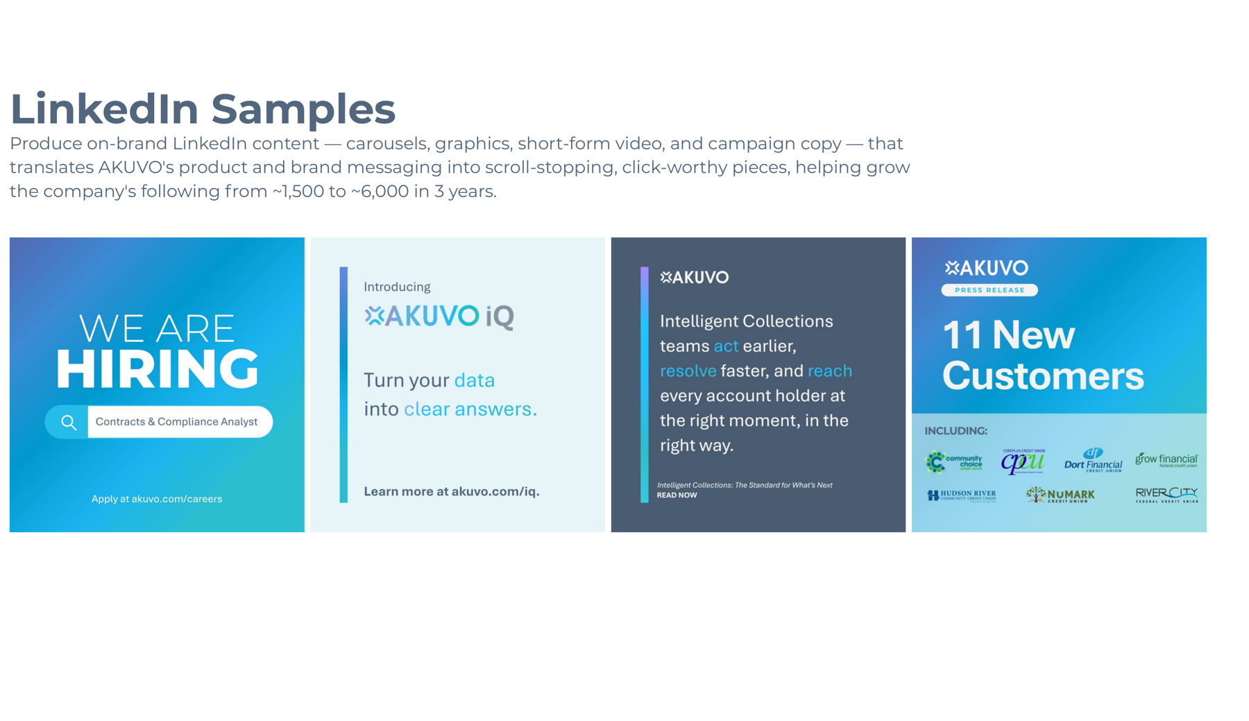 AKUVO LinkedIn and social content samples